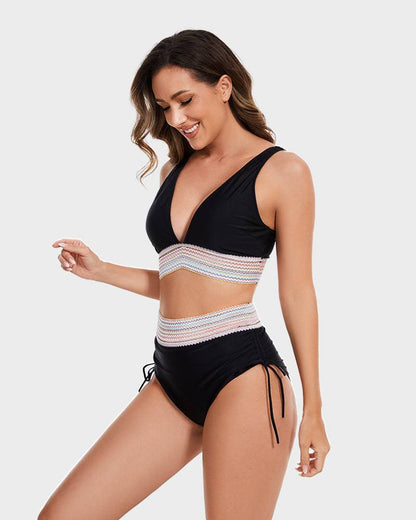 Dames Bikini met High-waist Broekje, V-hals en Verstelbare Bandjes