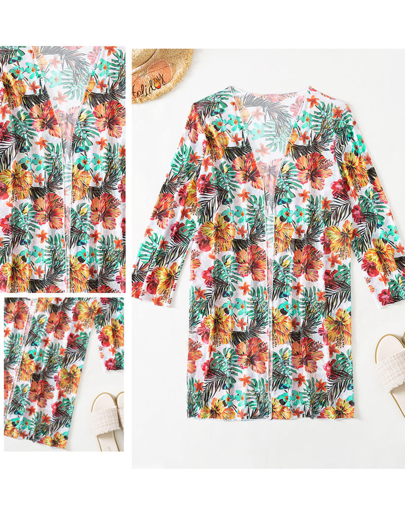 Dames Bikini Set Driedelig met Tropische Bloemenprint en Cover-up