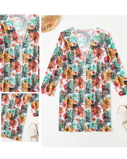 Dames Bikini Set Driedelig met Tropische Bloemenprint en Cover-up