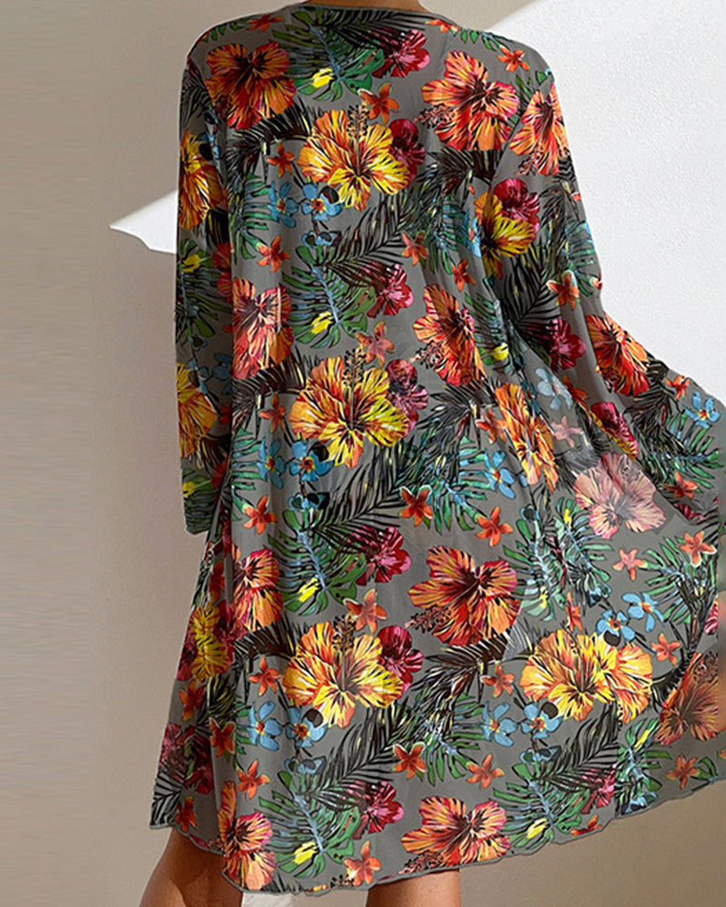 Dames Bikini Set Driedelig met Tropische Bloemenprint en Cover-up