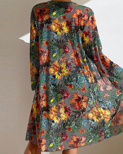 Dames Bikini Set Driedelig met Tropische Bloemenprint en Cover-up
