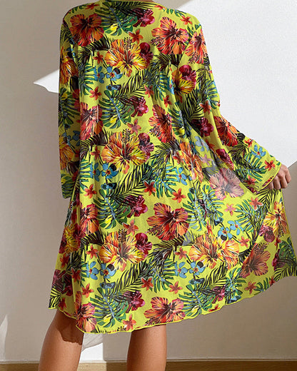 Dames Bikini Set Driedelig met Tropische Bloemenprint en Cover-up