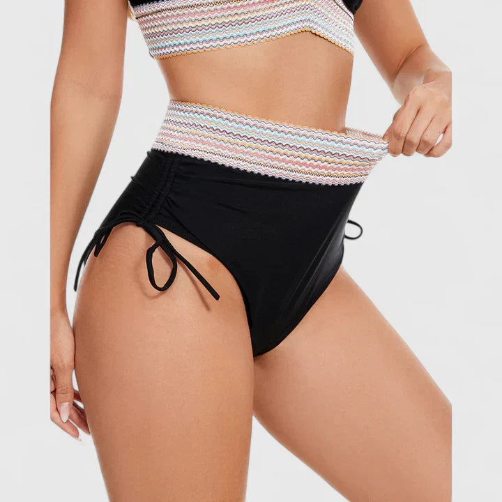 Dames Bikini Set met Hoge Taille, V-hals en Verstelbare Zijkoorden