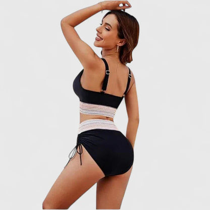 Dames Bikini Set met Hoge Taille, V-hals en Verstelbare Zijkoorden