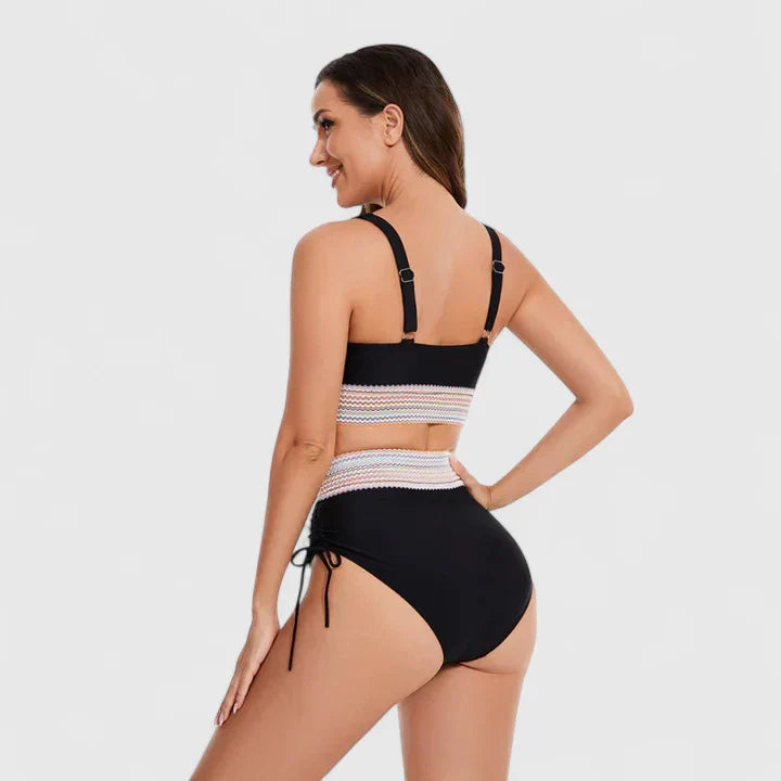 Dames Bikini Set met Hoge Taille, V-hals en Verstelbare Zijkoorden