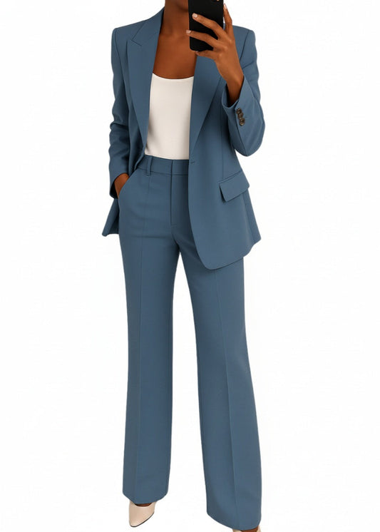 Dames Blazer Broekpak met Wide Leg Broek en Reverskraag