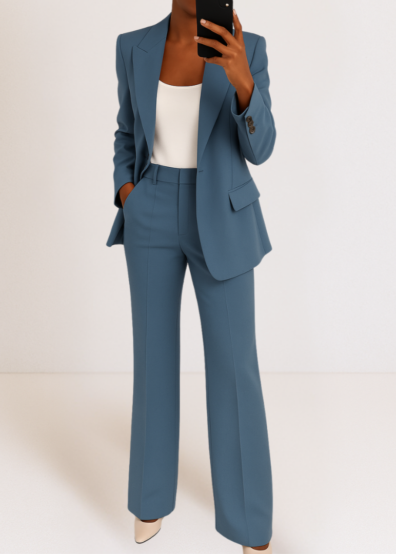 Dames Blazer Broekpak met Wide Leg Broek en Reverskraag