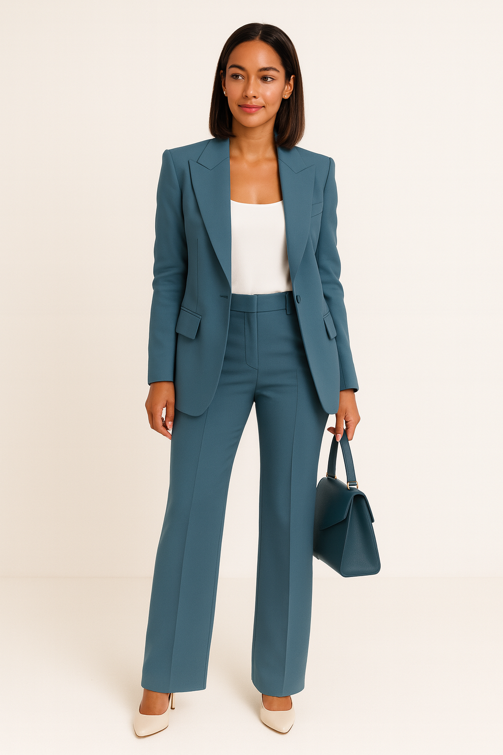 Dames Blazer Broekpak met Wide Leg Broek en Reverskraag