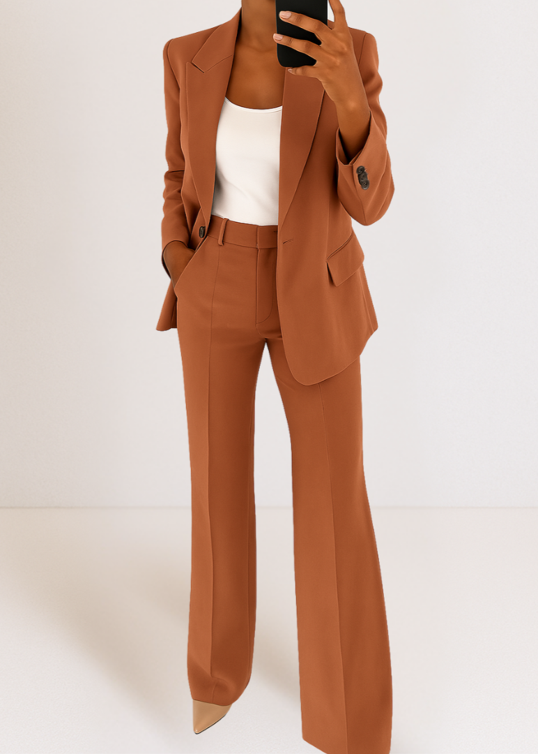 Dames Blazer Broekpak met Wide Leg Broek en Reverskraag