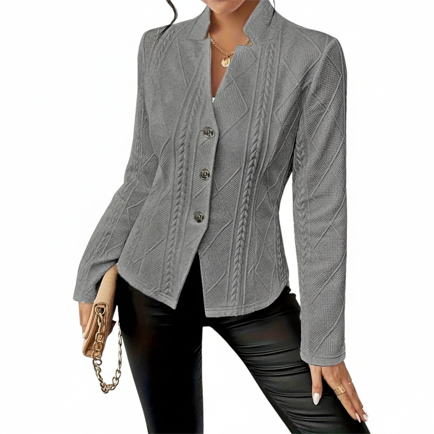 Dames Blazer Jacket met Knoopsluiting en Staande Kraag