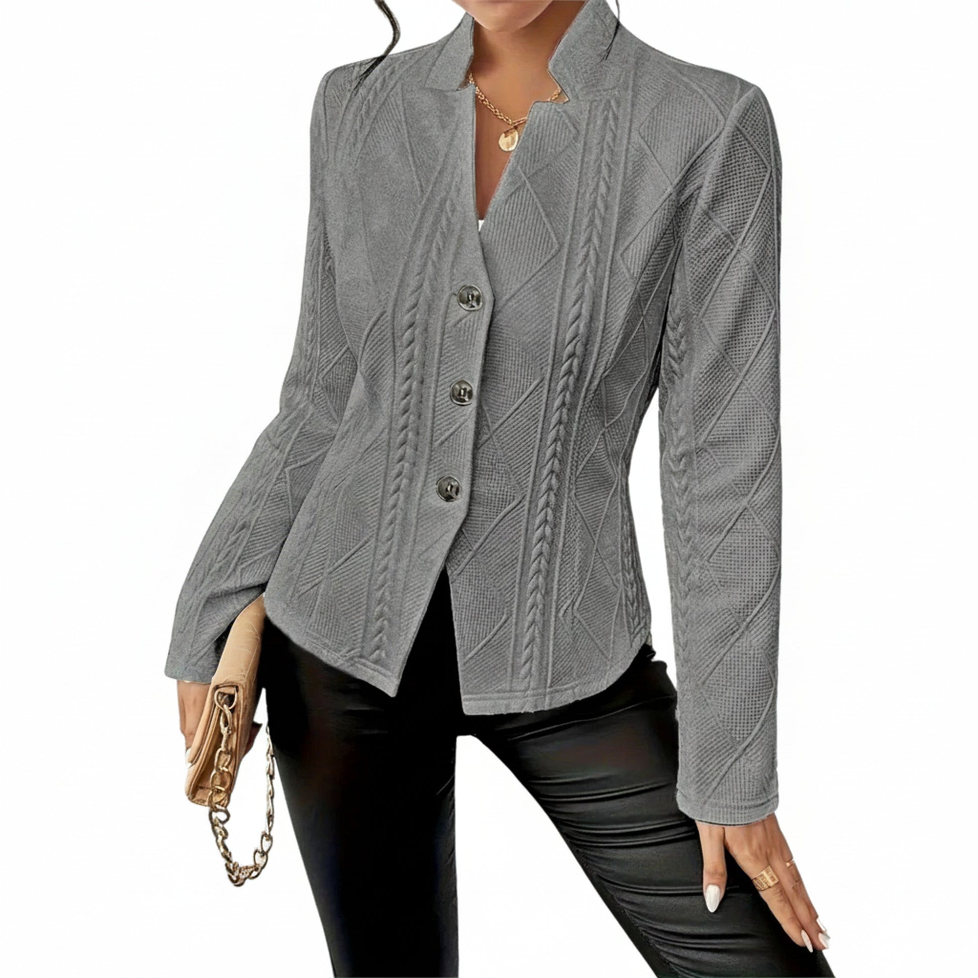Dames Blazer Jacket met Knoopsluiting en Staande Kraag