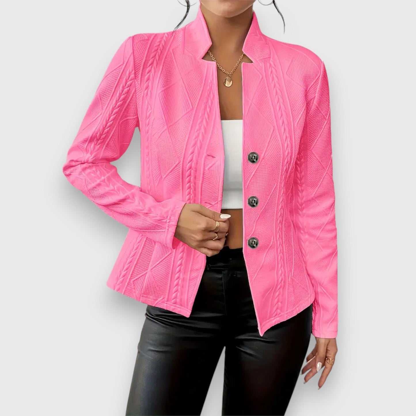 Dames Blazer Jacket met Knoopsluiting en Staande Kraag
