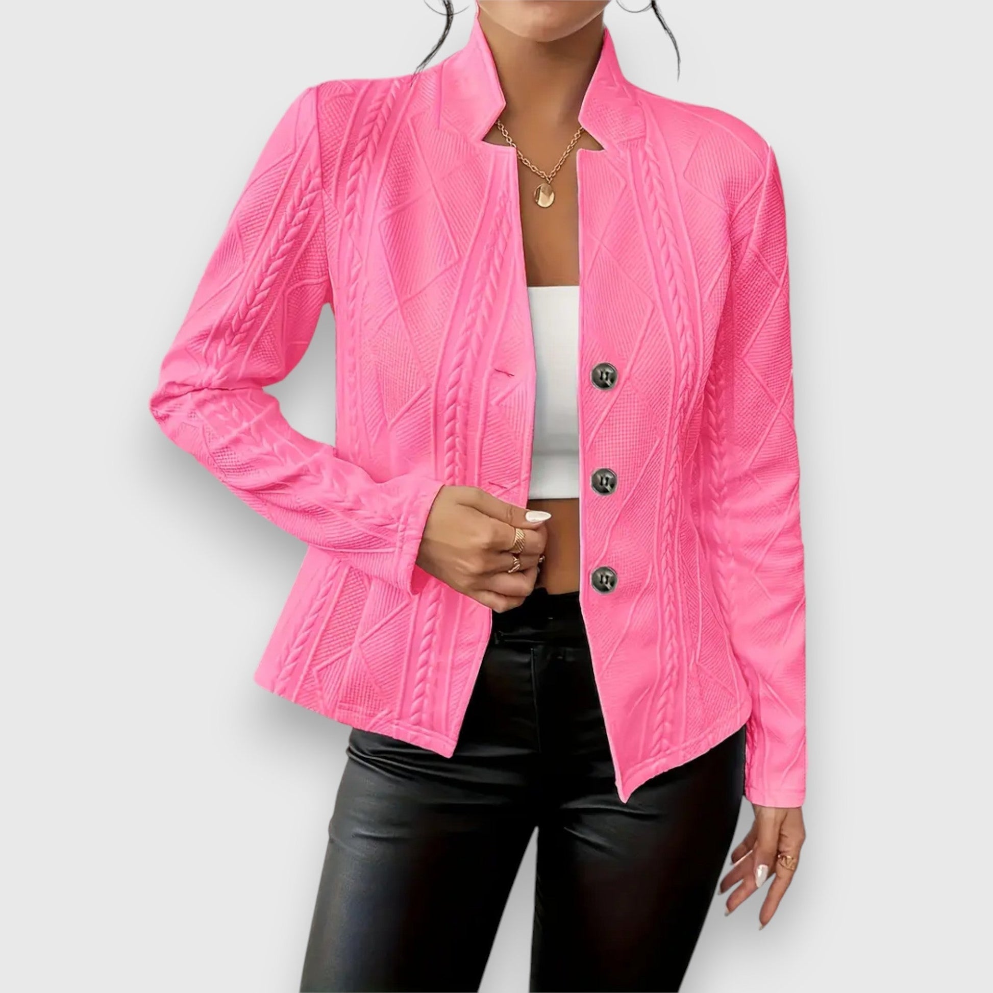 Dames Blazer Jacket met Knoopsluiting en Staande Kraag