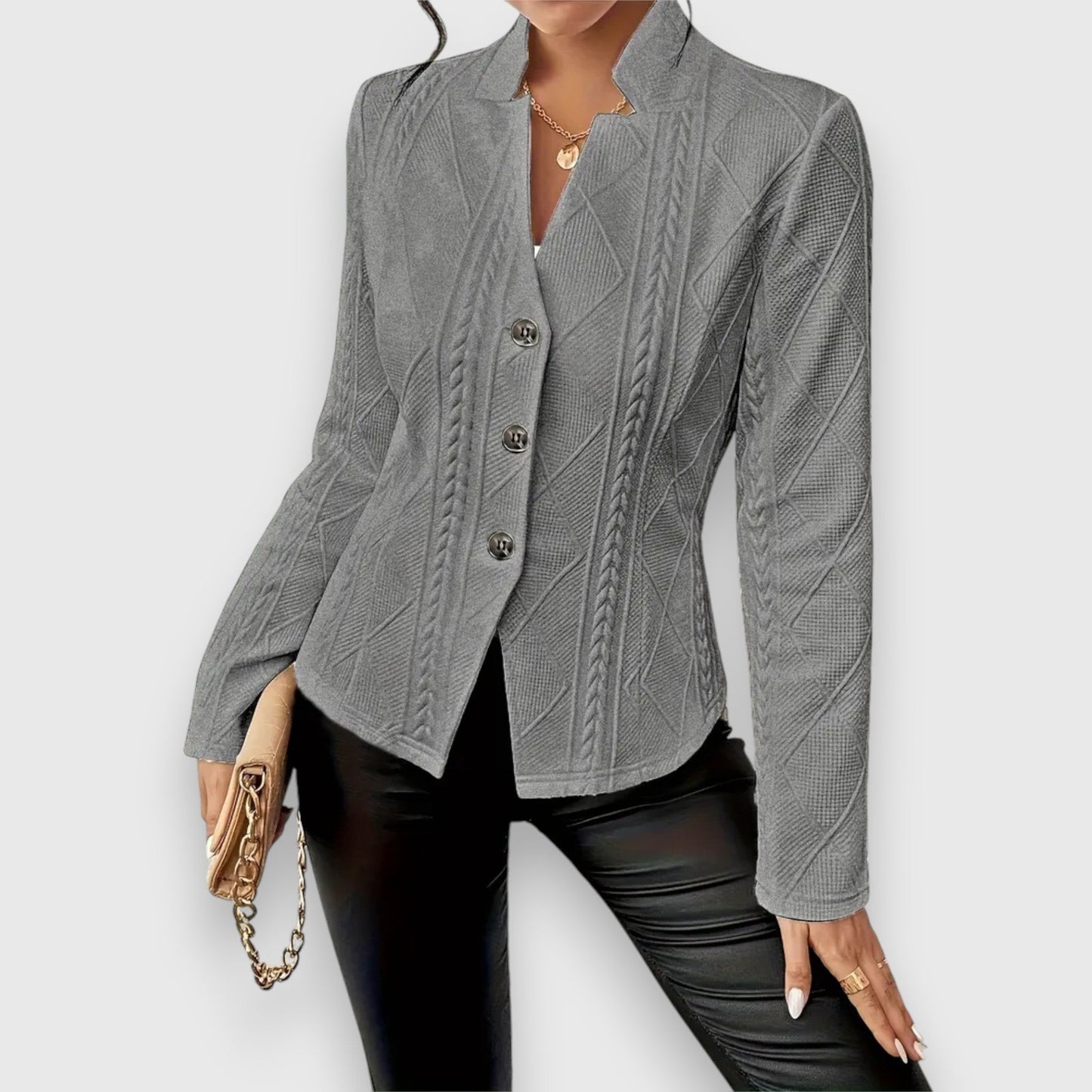 Dames Blazer Jacket met Knoopsluiting en Staande Kraag