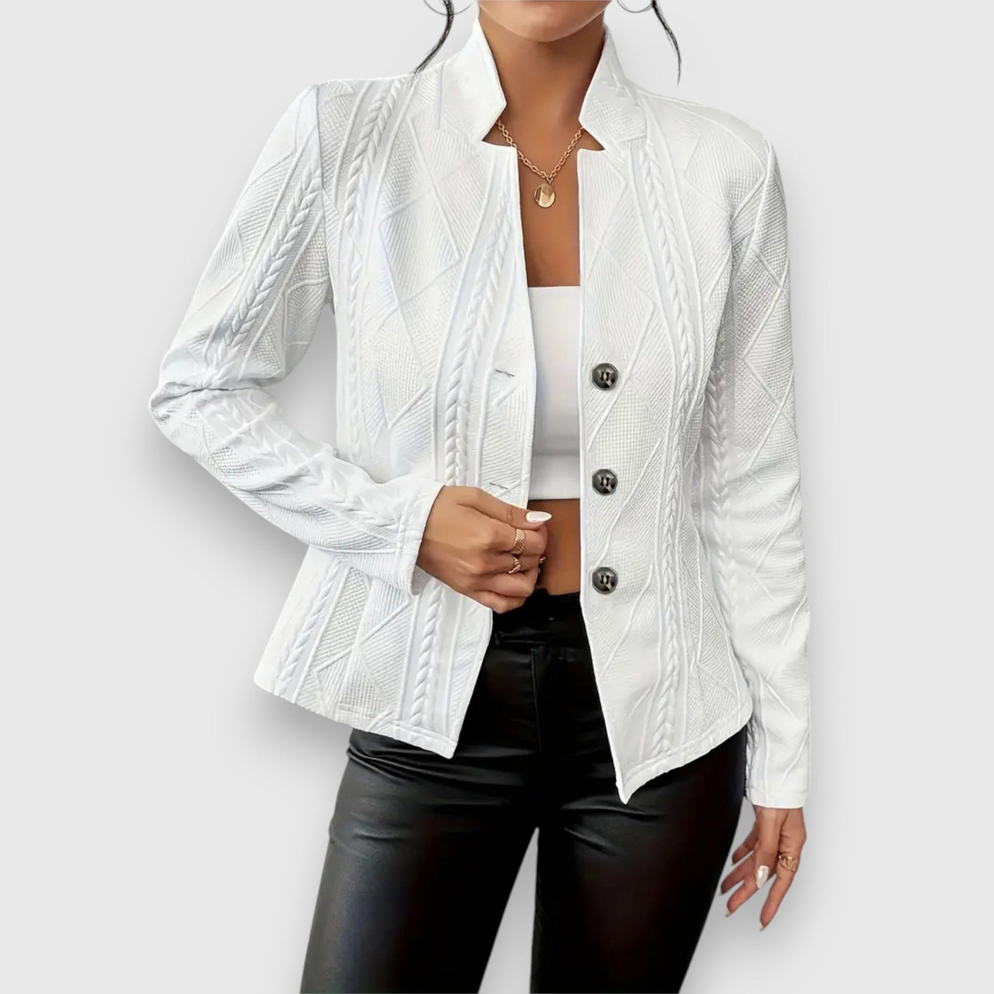 Dames Blazer Jacket met Knoopsluiting en Staande Kraag