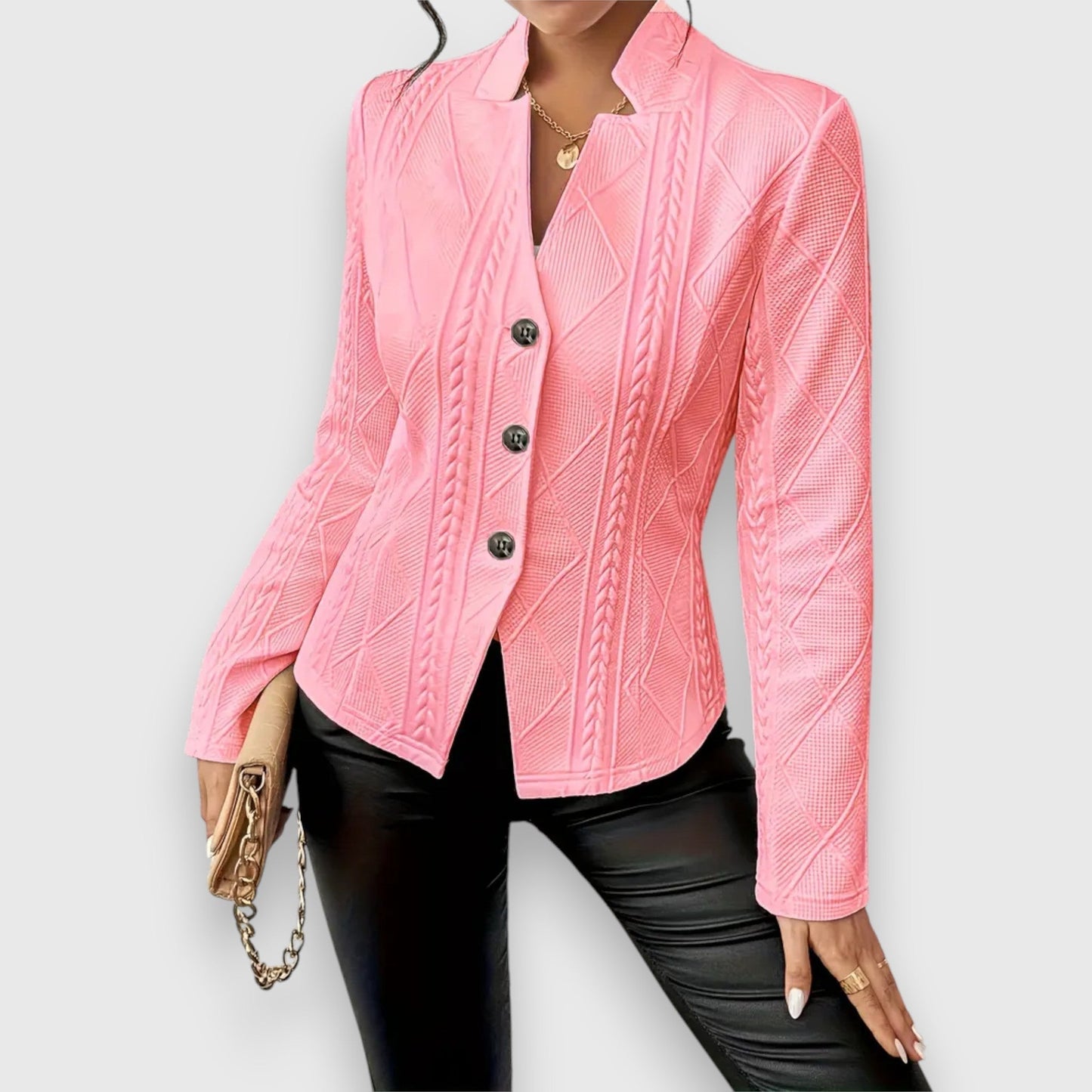 Dames Blazer Jacket met Knoopsluiting en Staande Kraag