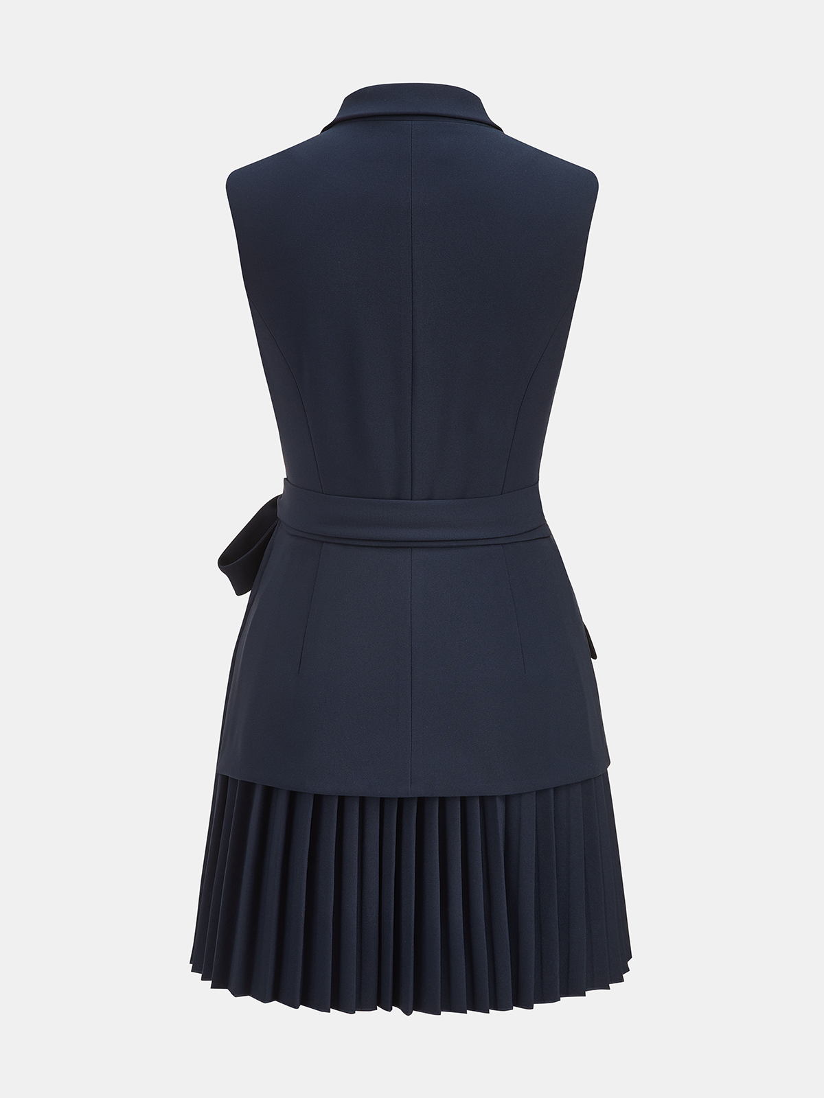 Dames Blazer Jurk Mouwloos met Geruite Plooirok en Strikceintuur