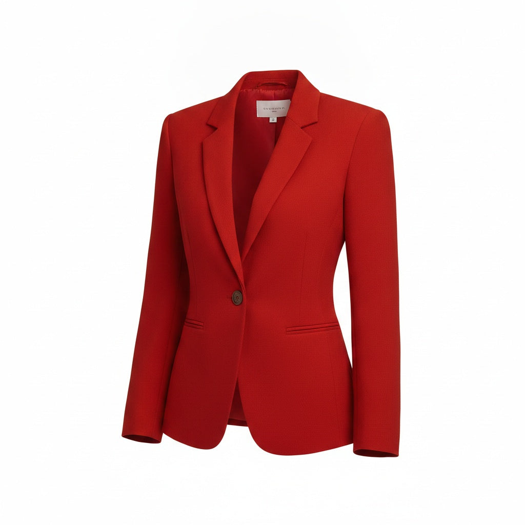 Dames Blazer met Lange Mouwen, Revers Kraag en Één Knoop Slim Fit