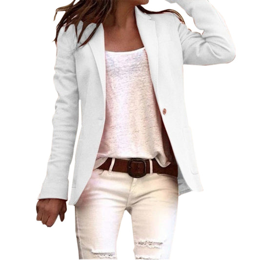 Dames Blazer met Revers en Slim Fit Lange Mouw Wit