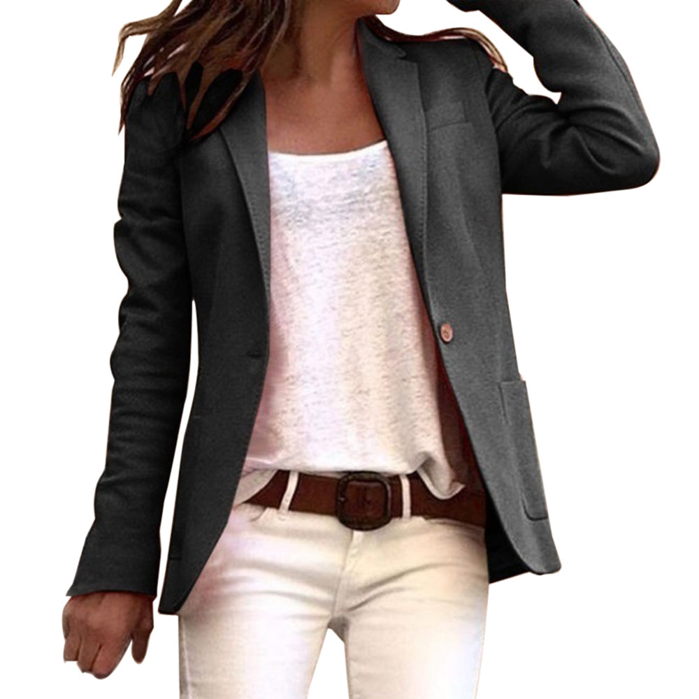 Dames Blazer met Revers en Slim Fit Lange Mouw Zwart