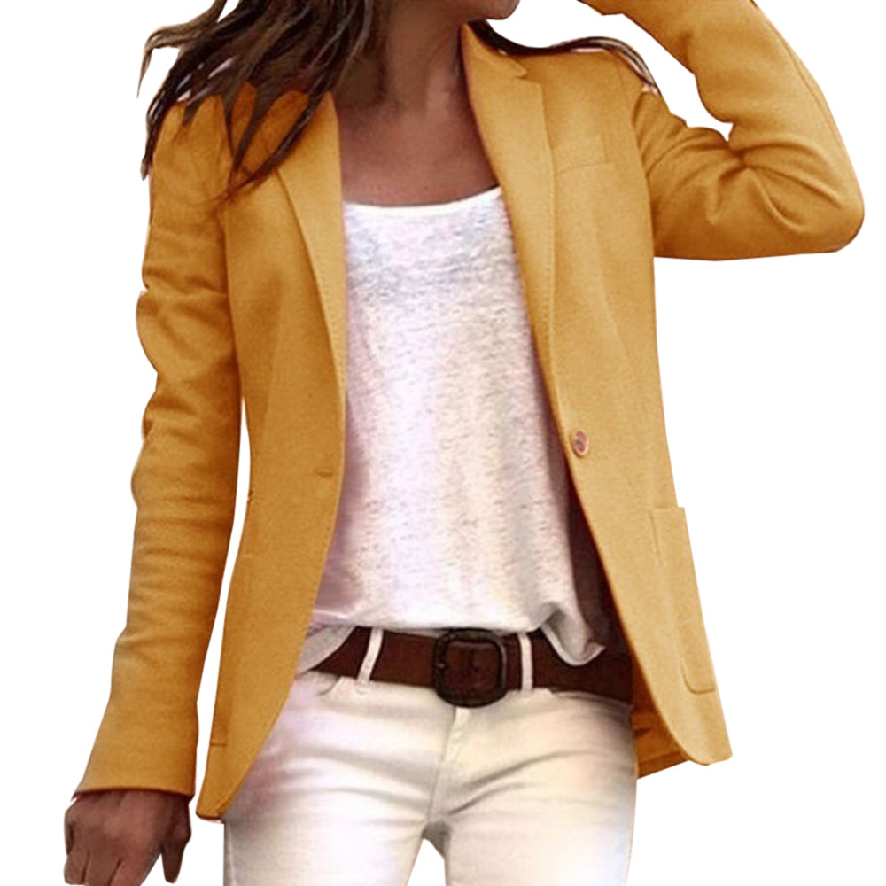 Dames Blazer met Revers en Slim Fit Lange Mouw Geel