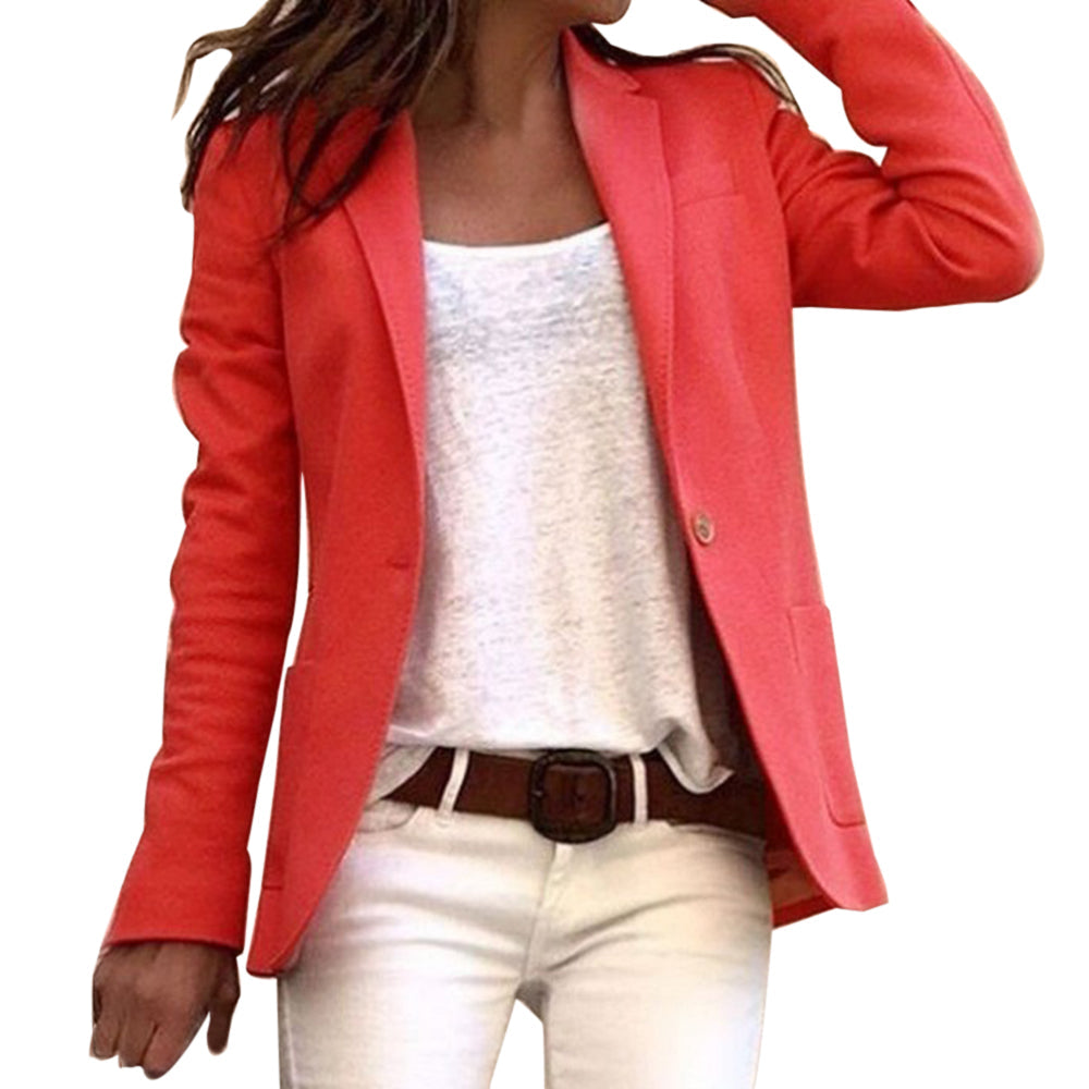 Dames Blazer met Revers en Slim Fit Lange Mouw Rood