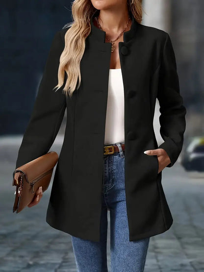 Dames Blazer met Staande Kraag en Knoopsluiting Slim Fit