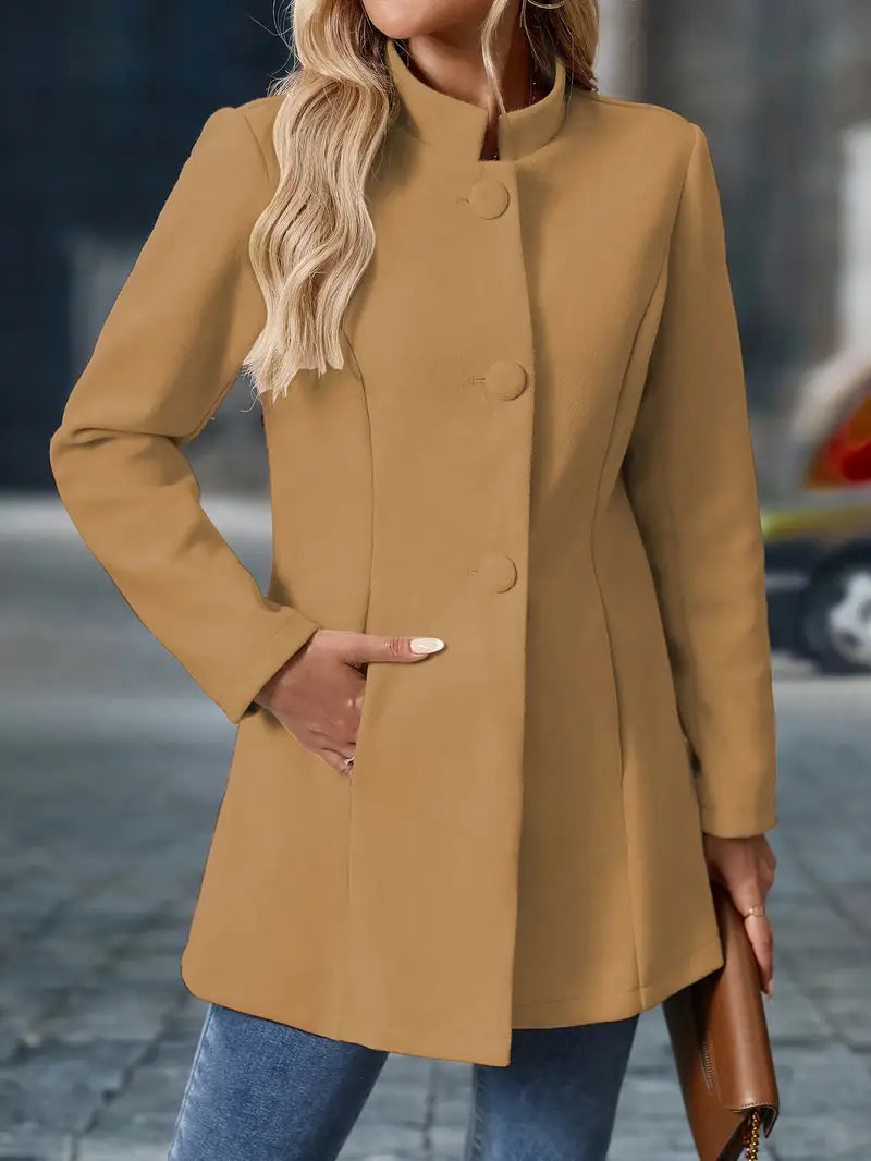 Dames Blazer met Staande Kraag en Knoopsluiting Slim Fit