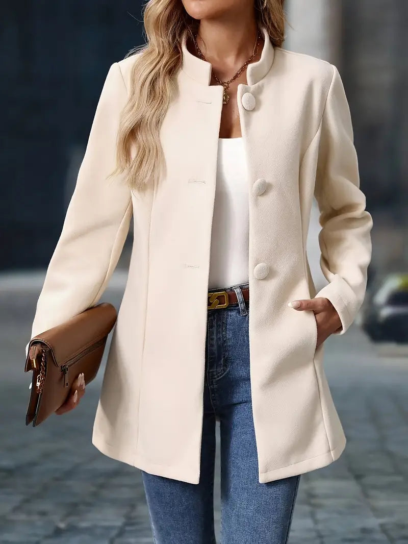 Dames Blazer met Staande Kraag en Knoopsluiting Slim Fit