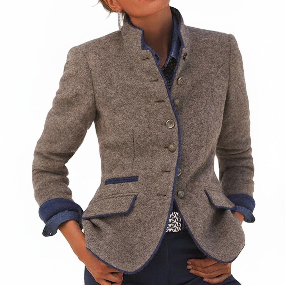 Dames Blazer met Staande Kraag, Knoopsluiting en Lange Mouwen