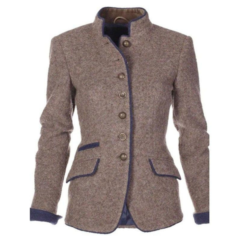 Dames Blazer met Staande Kraag, Knoopsluiting en Lange Mouwen