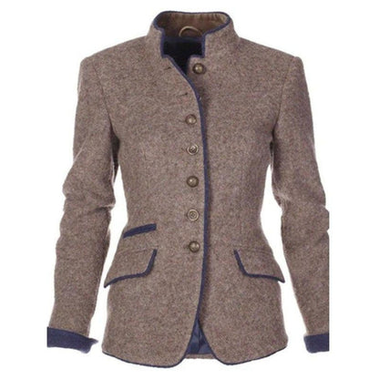 Dames Blazer met Staande Kraag, Knoopsluiting en Lange Mouwen
