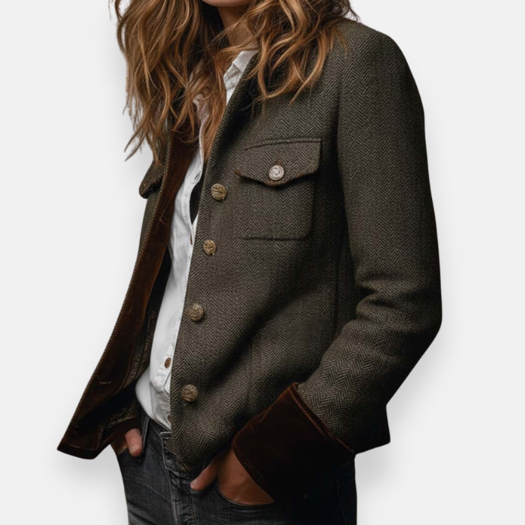 Dames Blazer met Visgraatpatroon en Knoopsluiting