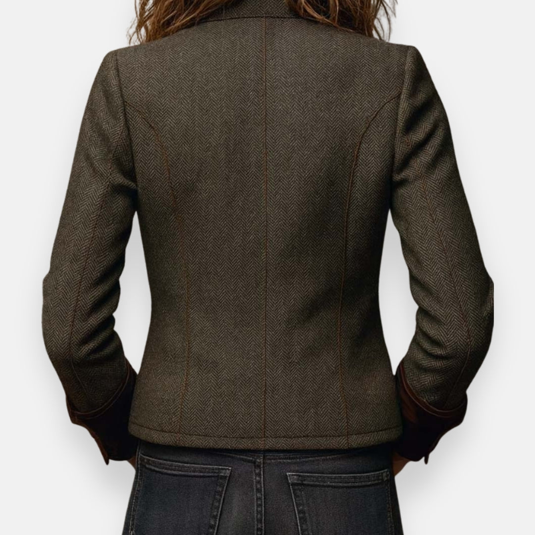 Dames Blazer met Visgraatpatroon en Knoopsluiting