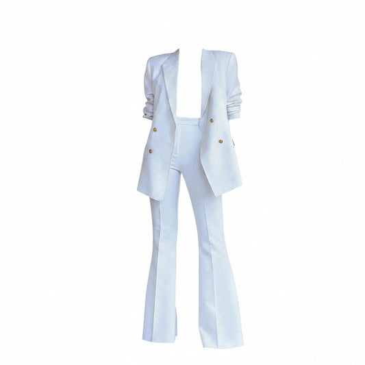 Dames Blazer Set met Flared Broek en Dubbele Knopenrij