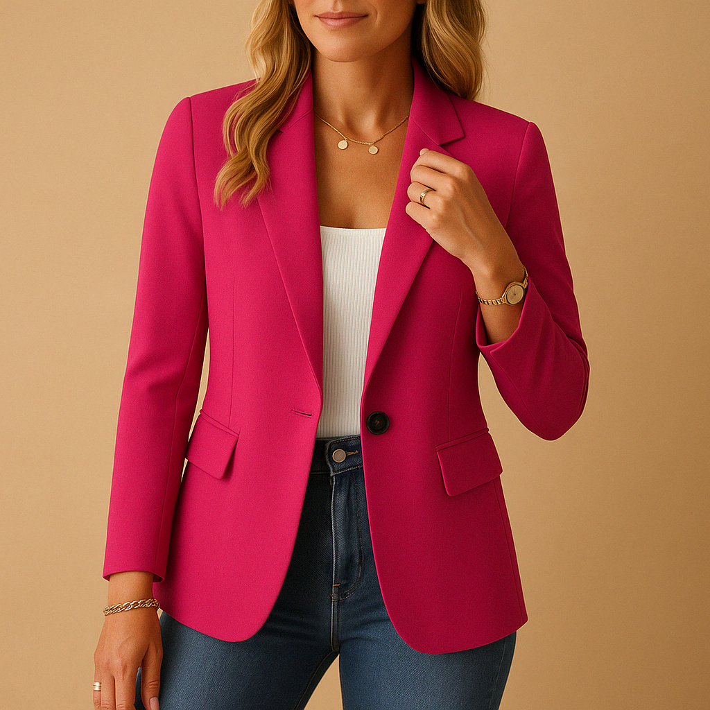 Dames Blazer Single-Breasted met Revers en Knoopsluiting Roze
