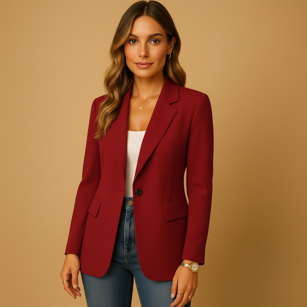 Dames Blazer Single-Breasted met Revers en Knoopsluiting Bordeauxrood