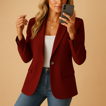 Dames Blazer Single-Breasted met Revers en Knoopsluiting
