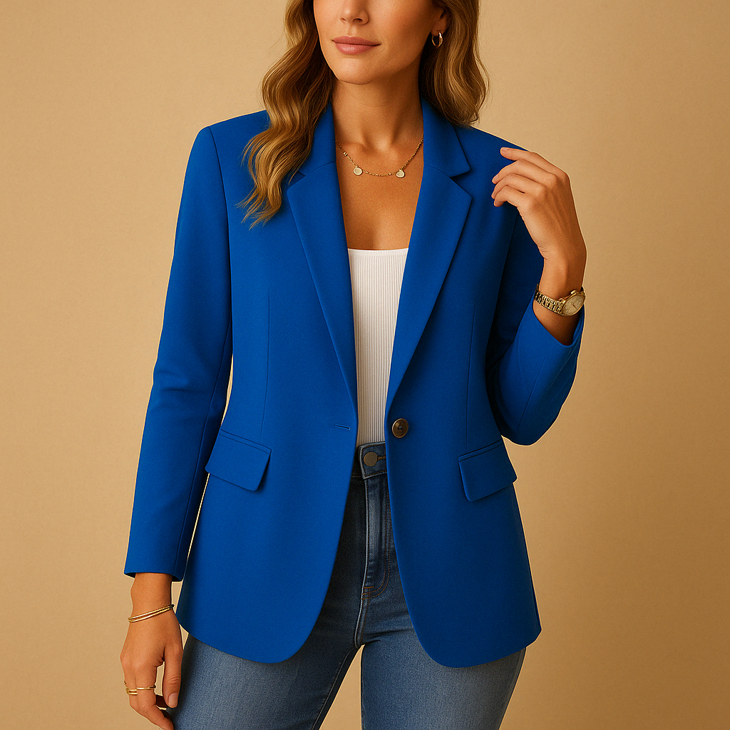 Dames Blazer Single-Breasted met Revers en Knoopsluiting Blauw
