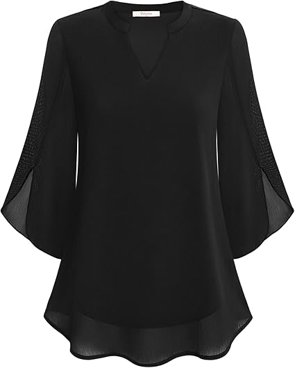 Dames Blouse Driekwart Mouw met V-hals en Wijd Uitlopende Mouwen