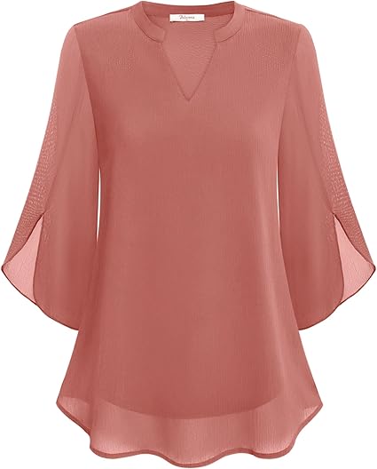 Dames Blouse Driekwart Mouw met V-hals en Wijd Uitlopende Mouwen