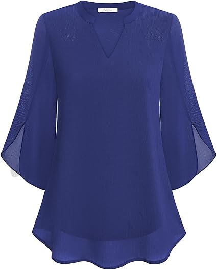 Dames Blouse Driekwart Mouw met V-hals en Wijd Uitlopende Mouwen