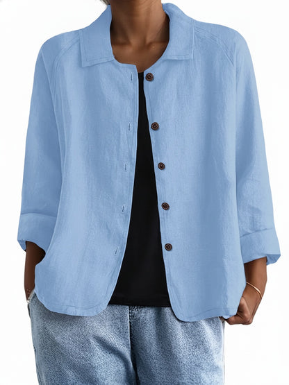 Dames Blouse-jack met Overhemdkraag, Knoopsluiting en Driekwartmouwen