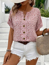 Dames Blouse Korte Mouw met Bloemenprint en Knoopsluiting