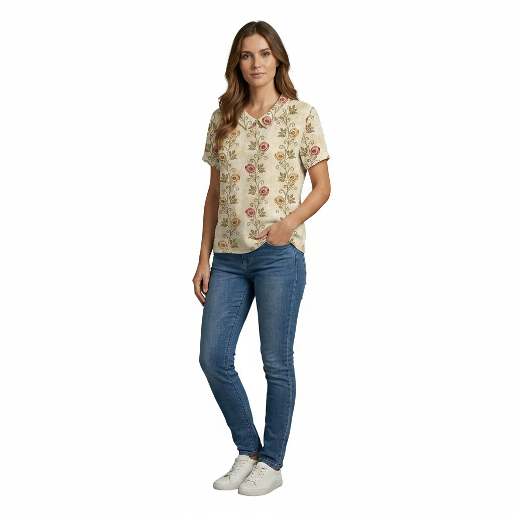 Dames Blouse Korte Mouw met Bloemenprint en Kraag