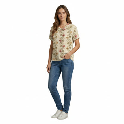 Dames Blouse Korte Mouw met Bloemenprint en Kraag