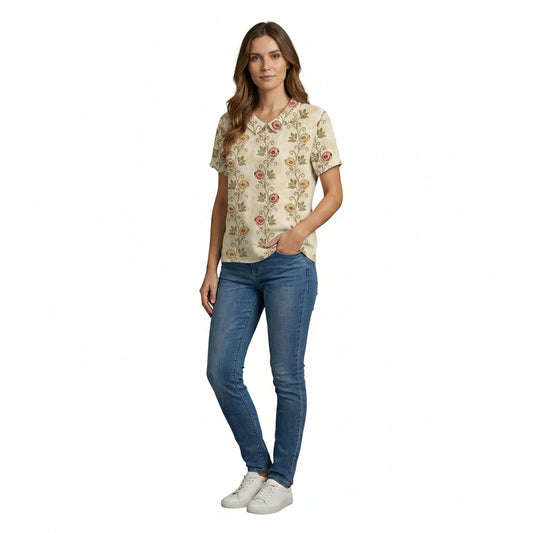 Dames Blouse Korte Mouw met Bloemenprint en Kraag