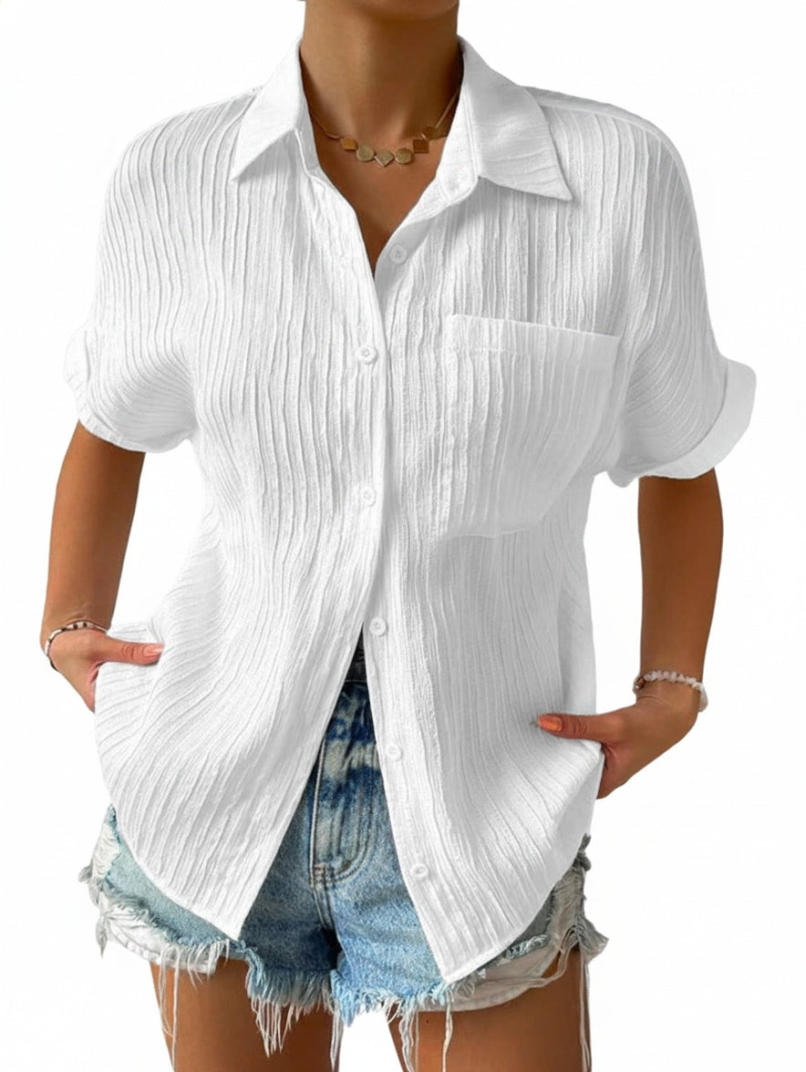 Dames Blouse Korte Mouw met Knoopsluiting en Oversized Fit