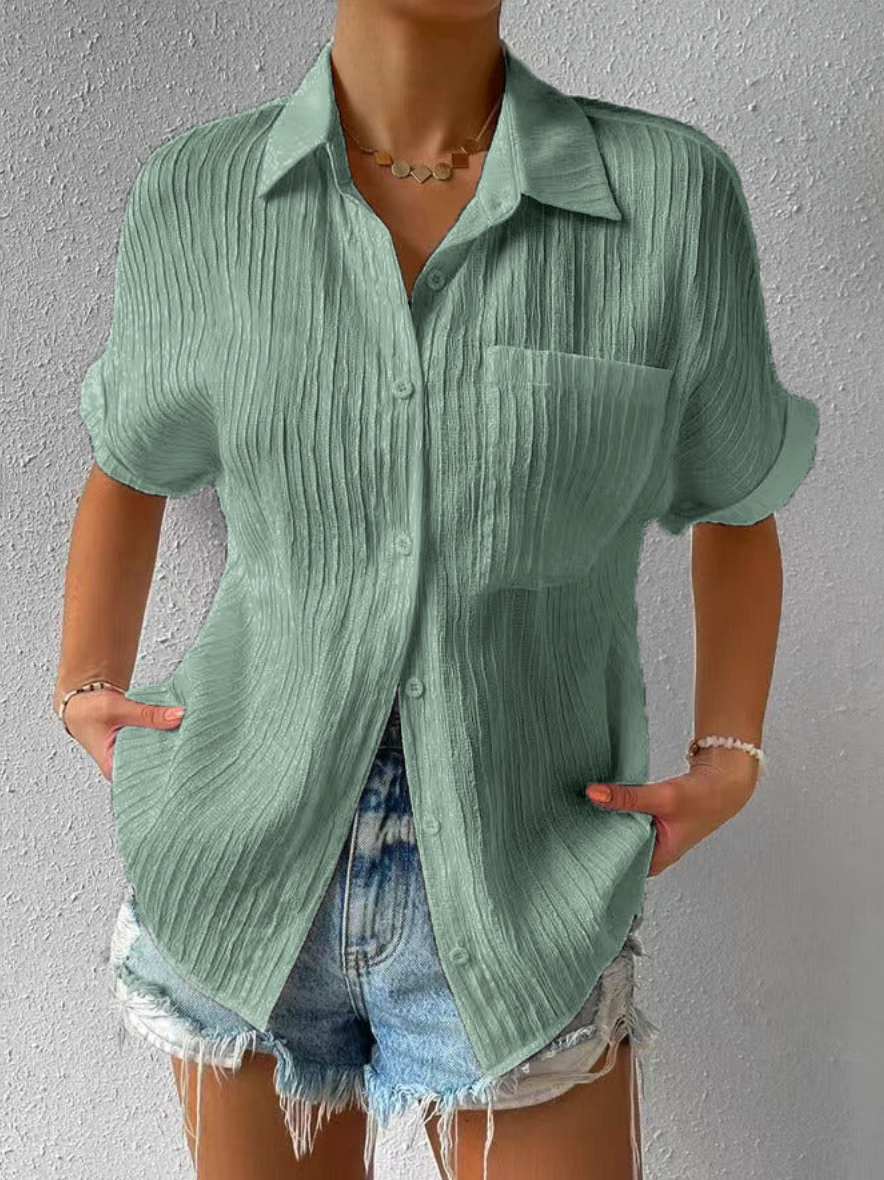 Dames Blouse Korte Mouw met Knoopsluiting en Oversized Fit Groen