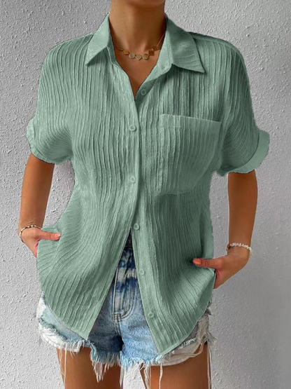 Dames Blouse Korte Mouw met Knoopsluiting en Oversized Fit